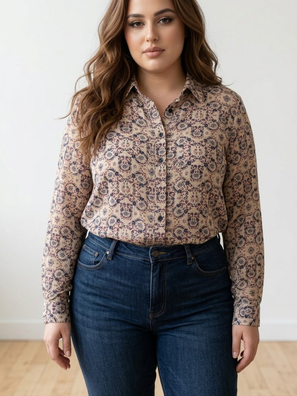 NEW | Natural Life Khaki Patterned Button Down Boho Shirt Size S Women's NWOT